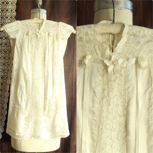 Vintage 1960s 1970s Baby Dress, White Silk Satin and Lace Christening Baptism